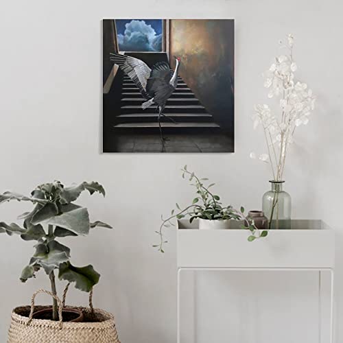 Bird Protection Wall Art Dandilion Crane Wall Art Heron Indoor Wall Art Canvas Print Picture Wall Art Poster For Home Family Decor 28X28Inch(70X70Cm) Frame-Style #TOP3