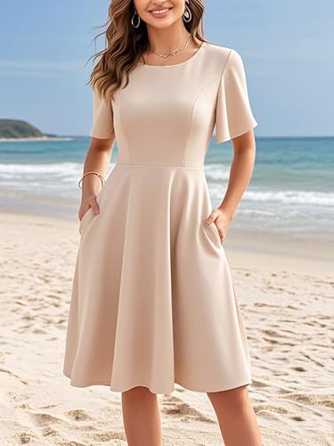 oxiuly Wedding Church Vintage Cocktail Dresses with Pockets Summer Casual Floral Dress for Women Flare3763