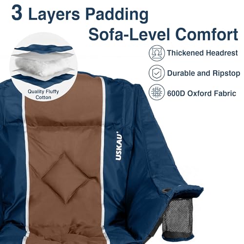 Silla de Camping Sobredimensionada para Adultos USKAU con Capacidad de 400 lbs, Plegable con Acolchado y Porta Vinos, 2 Porta Vasos y Bolsillos Laterales, Bolsa de Transporte Portátil miniatura 6