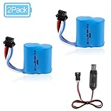 2pcs 600mAh Li-ion Battery, 7.4V（2 3.7V ） Li-ion Batteries with USB Charger for UDI UDI001, 2s Battery 15C Replacement Battery for Venom RC Boat