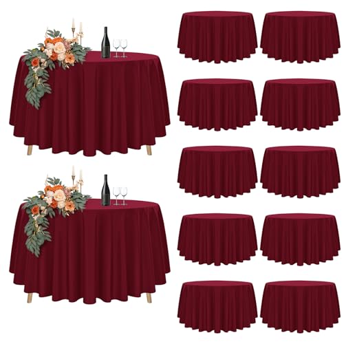 Teruntrue Burgundy Round Tablecloth - 12 Pack, 90 inch, Waterproof, Polyester, Stain Resistant, Washable, for Round Tables, Wedding, Party, Buffet, Camping