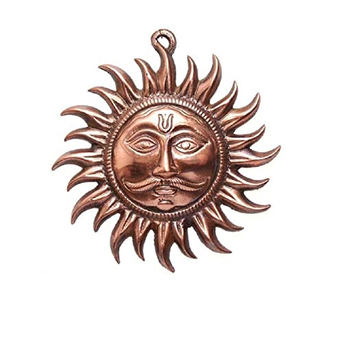 Siyaram Collections Home Vastu Sun Surya Face Copper God Sun Wall Hanging (6 inch, Bronze)