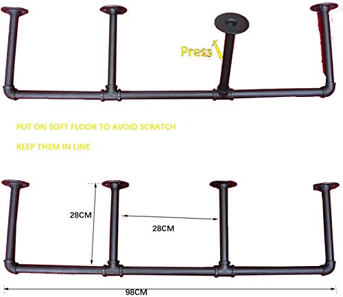 DIWHY DIY Industrial Black Pipe Bookshelf Wall Ceiling Mounted Open Bookshelf Parts Bracket Kit DIY Project (2 pcs 4 Tier Pipe Shelf) Plank not Included - Thumbnail 7