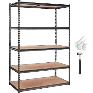 VEVOR Storage Shelving Unit, 5-Tier Adjustable Storage Shelves, 48″ L x 24″ W x 72″ H Heavy Duty Garage Storage Shelves, Metal Shelves for Kitchen Pantry Basement Bathroom Laundry