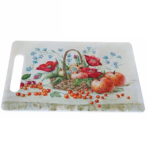 Bcumuq Tabla de cortar para cesta de frutas, amapolas rojas, flores silvestres, mango de agarre, tabla de cortar para cocina, plástico, 16 x 10 x 0.25 pulgadas