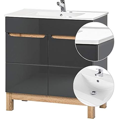 Lomadox Waschtischunterschrank inkl. Keramik-Waschtisch 80cm SOLNA-56 inkl. Standfüßen Cover
