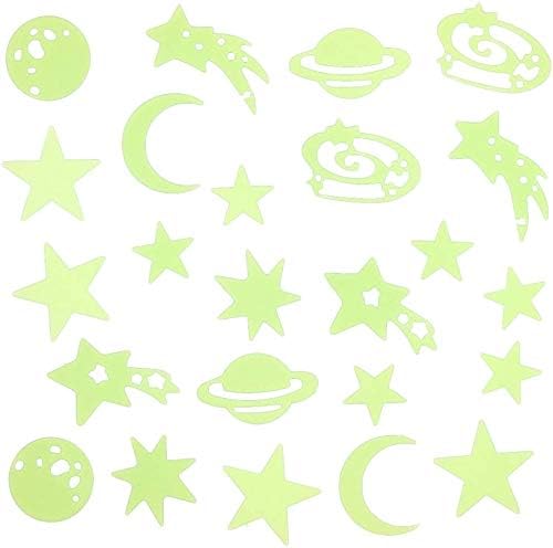 72 Pieces Magical 3D Glow in the Dark Stars Moon and Planets Shapes Luminous Fluorescent Stickers DIY Wall Ceiling Decal Murals for Sensory Nursery Baby Kids Bedroom Living Room Decoration