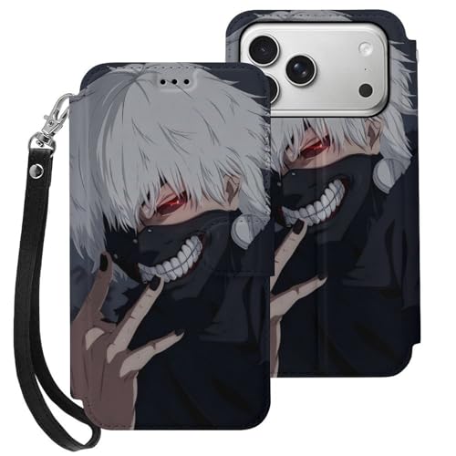 iPhone17Pro用ケース 手帳型 東京喰種 トーキョーグール 金木研 スマホケース ストラップ付き 財布型 アイフォン17Pro用ケース おしゃれ 軽量 背面 携帯カバー カード収納 スタンド機能 PUレザー 耐衝撃