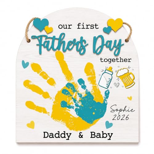 DIY Our First Father's Day Together Daddy & Baby Handprint Signs, Custom Baby's First Fathers Day Gift for Babies, Toddler and Dad, Father's Day Crafts Plaque, Milestone Photo Props, Memory Keepsake
