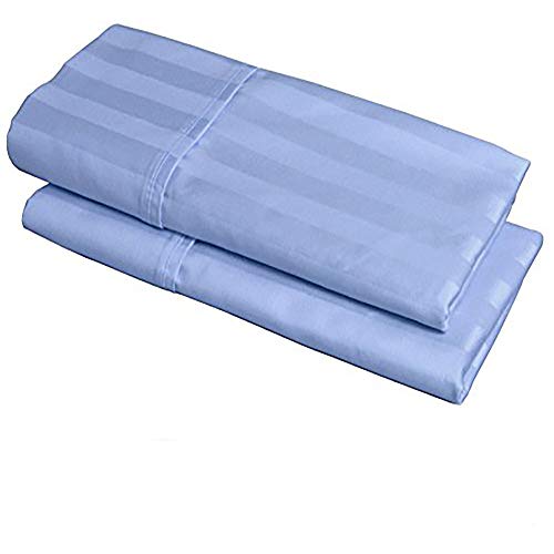 100% Egyptian Cotton, 540 Thread Count 2 Pack Striped King Size Pillowcases - 4 Colors with Wrinkle Guard to Choose from - fits 20x36 (Color: Light Blue)