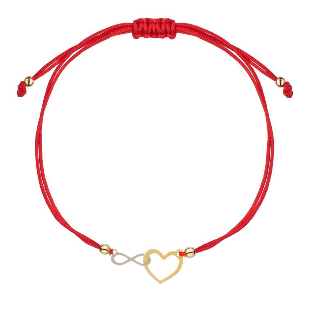 Sakrami Bracciale Donna con Infinito e Cuore – Cordoncino Rosso Regolabile in Oro 9kt – Idea Regalo per Compleanno, Comunione, Anniversario, San Valentino, Natale – Confezione Personalizzata