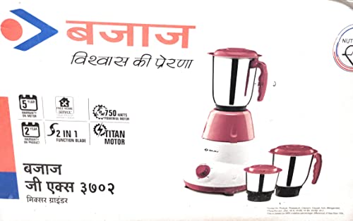 Bajaj Electricals Ltd Gx 3702 Mixer Grinder 750W, White-Pink