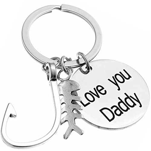 Dad Fishing Keychain Gift from Daughter Son, Engraved Love Daddy Father Papa Key Ring Present Funny Tool Step Dad Bonus Dad Jewelry for Birthday, Fatherâ€™s Day,Christmas, Wedding, Thanksgiving
