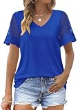 OFEEFAN V Neck Womens Loose Fitted Tops T Shirt Soft Basic Tees Royal Blue Tops 3XL