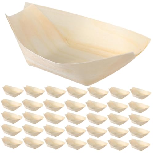 LOORGVEL 250個 使い捨て木製寿司舟皿 小型刺身皿 食品グレード 素材 スムース表面で手に優しい パーティー レストラン用スナック盛り付け舟