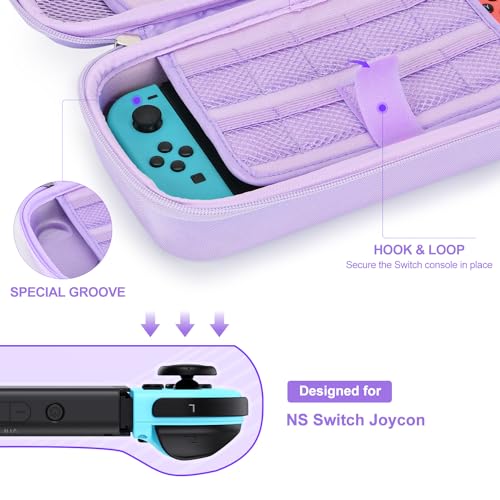 Image of innoAura Switch Case 19-in-1 Bundle for NS Switch (2017), with Carrying Case, Game Organizer, Screen Protector, Stand and Thumb Grips, Purple