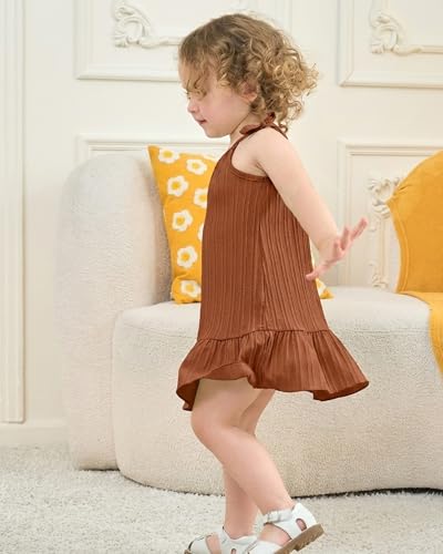Image of Weebaby Baby Clothes Girl Toddler Summer Outfits Infant Casual Sleeveless Halter Ruffle Tank Cute Short Set Baby Clothing
