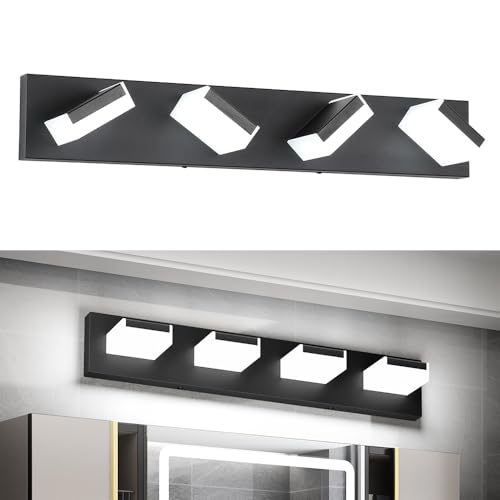 Aipsun Matte Black Bathroom Light Fixtures 4 Lights LED Modern