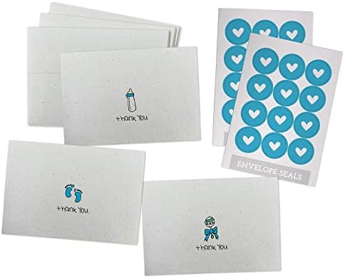 Blue Baby Thank You Cards Collection - 24 Cards with Envelopes & Colorful Sticker Seals