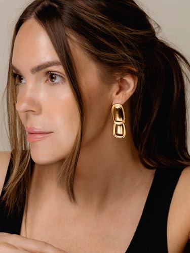 Double Drop Statement Earrings – Modern Gold-Tone Lightweight Earrings for Women2