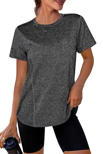 Crewhpo Camiseta Deportiva Mujer Manga Corta Camisetas Holgada de Secado Rápido y Transpirable Camiseta Deporte Fitness Top Ropa Atlético para Yoga Correr Gimnasio