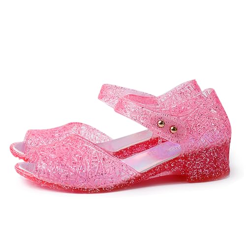 ZXCDINO Princess Jelly Shoes Girls Dance Party Heels Sandals Glitter Cosplay Snow Queen Cosplay Costumes Dress Up Sandals for Toddler Children Big Kids Pink