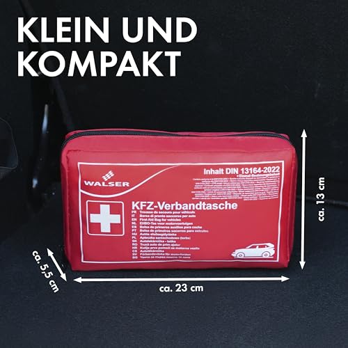 WALSER Erste Hilfe Set Auto 2026, Verbandskasten Auto Auszeichnung Sehr Gut*, KFZ Verbandskasten 2026 europaweit nutzbar Erste Hilfe Kasten, KFZ Verbandstasche, Erste-Hilfe-Set Verbandkasten DIN 13164