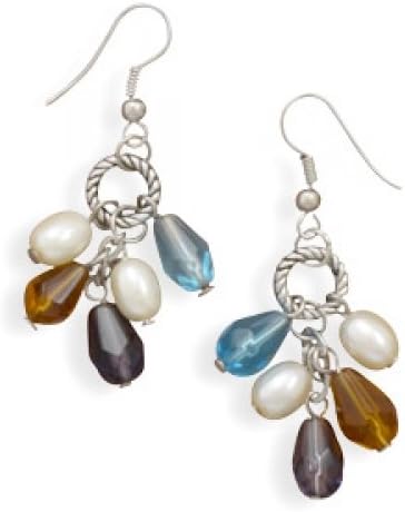 MMA Silver - Fashion French Wire Earrings with Multicolor Glass Beads