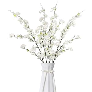 4Pcs Artificial Cherry Blossom Flowers 43 Inch Long Stem Cherry Blossom Decor Fake Flower for Home Wedding Outdoor Decoration (White)