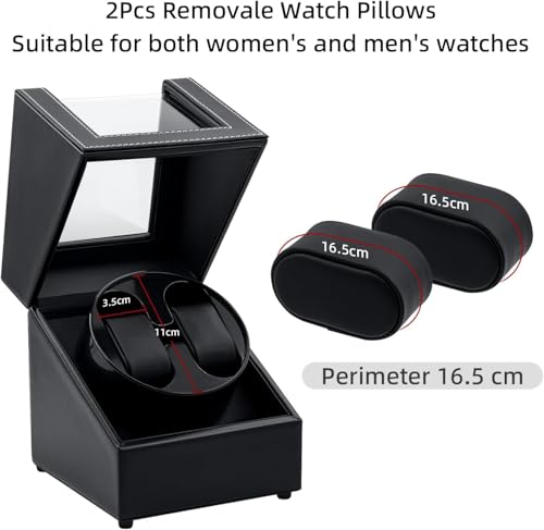 mcbazel watch winder for automatic watches double automatic watch winder box with quiet japan-made motor automatic watch display storage rotation wristwatch box with 2 slots black pu leather