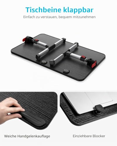 Table de lit, SAIJI Table lit, Hauteur réglable, avec 4 angles réglables, Lapdesk pliable, pour le canapé, l'étude, la lecture et l'écriture, pour les ordinateurs portables jusqu'à 17" (60*33cm noir) – vue 8