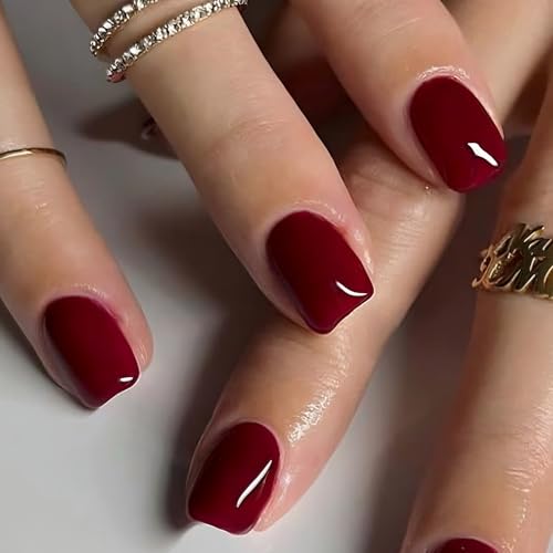 Taoyisent Burgundy Wine Red Short Press On Nails, Glossy Deep