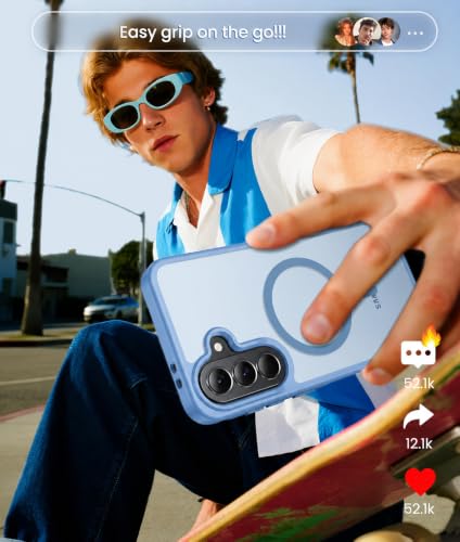 Image of Elzzi Magnetic Cover for Samsung A57 Case [MIL-Grade Drop Tested & Compatible with MagSafe] Translucent Matte TPU + Hard PC Back Cover, Anti-Scratch Shockproof Phone Case (Official Blue)