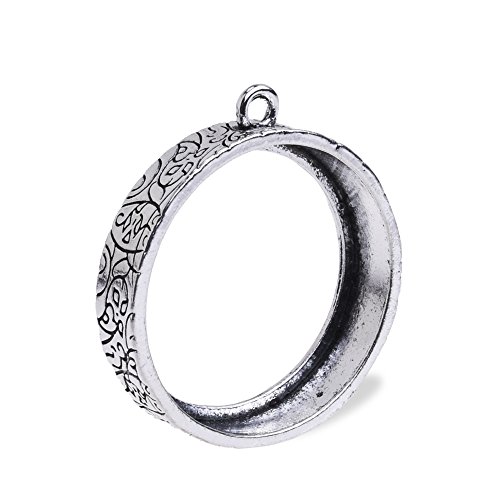 Rosebeading 10pcs 30mm Round Pressed Flower Frame Pendant,Open Back Bezel Pendant,bezels for Resin,Pressed Flower Jewelry,Antique Silver