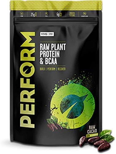 Vivo Life Perform - Raw Vegan Protein Powder Pea & Hemp Blend with BCAA - Gluten & Soy Free Shake (Raw Cacao, Large)