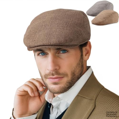 Image of LADYBRO 2 Pack Ivy Hat Newsboy Cap Men - 30% Wool Hats for Men Tweed Flat Cap Gatsby Hat