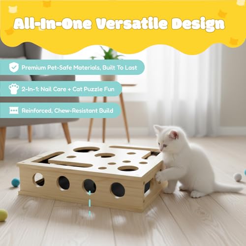 Caja de enriquecimiento para uñas de gato de madera miniatura 3