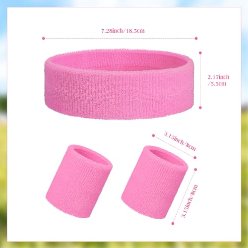 Image of 24 Pieces 80s Neon Sweatbands Set, Include 8 Sports Headbands and 16 Sweat Wristbands Elastic Athletic Tennis Sweat Bands Bulk for Man Woman