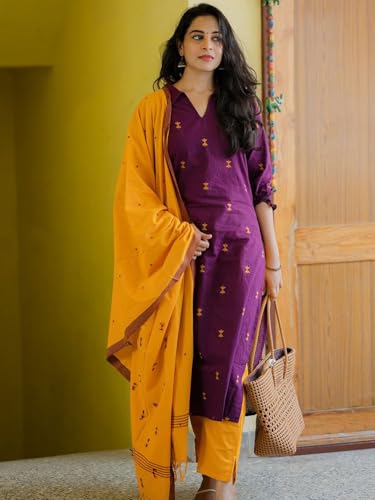 Image of GoSriKi Women Viscose Foil Print Straight Kurta with Pant and Dupatta | Ladies Kurta Pant Dupatta Set | Indian Ethnic Traditional Dress for Women
