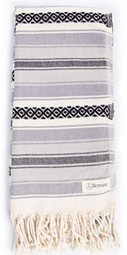 Bersuse 100% Coton - San Jose Serviette Turque - Drap de Bain, Serviette de Plage - Fouta Peshtemal, Design Mexicain - Anthracite Cover
