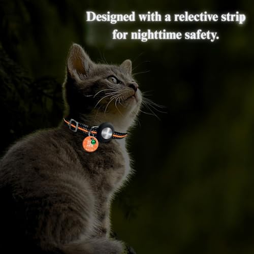 tag8 Airtag Katzenhalsband, reflektierendes Kätzchenhalsband mit Apple-Airtag-Halterung für Mädchen, Jungen, Katzen, 1,1 cm breit und leicht (Orange) – Bild 4