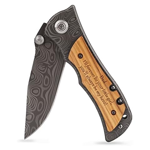 ZENNLAB Moblade Engraved Wooden Pocket Knife for Dad, Gift for Dad from Daughter for Birthday, Christmas, Father's Day Gift - Forever Your Little Girl Cover