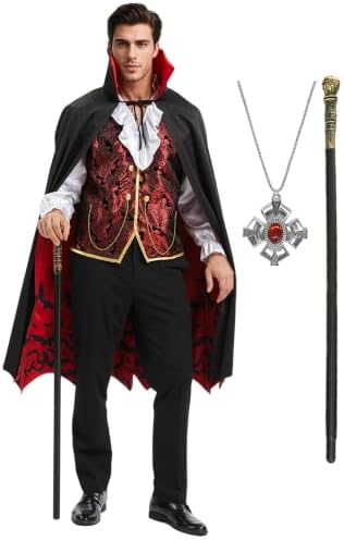 Adult Royal Vampire Costume Men with Cape Ruffled Shirt Halloween...