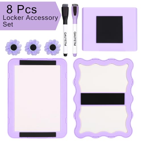 Image of 8 PCS Purple Locker Accessories Kit for Girls with Magnetic Mirror Whiteboard Pen Holder Flower Magnets Cute Aesthetic Locker Decoration Set for School Dorm Office Organization