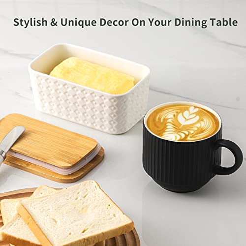 Hasense Large Butter Dish With Lid For Countertop - Modern Ceramic Butter Container Holder With Cover For Fridge,Silicone Sealing,White Embossed Pattern,Holds Two Sticks Of Butter #TOP6