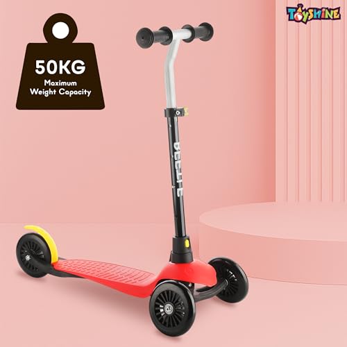 Image of Toyshine 3 Wheel Beetle LED Wheels Runner Scooter with Anti Slip ABS Base Aluminium Structure Height Adjustable Handlebar Hold Upto 25kg for Kids Boys Girls - Red