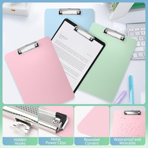 Klemmbrett A4,4 Stück Klemmbretter mit Metallclip und Verstecktem Haken 4 Farben Clipboard Kunststoff A4 Klemmbretter für Papierkram,Zeichnungen,Speisekarten oder Klassenzimmerbüros