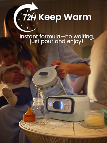 GROWNSY Baby Instant Warmer, Glass Water Boiler with Accurate Temperature Control for Formula, Coffee and Tea, 1.3 Liter Electric Kettle with LCD Display and Timer