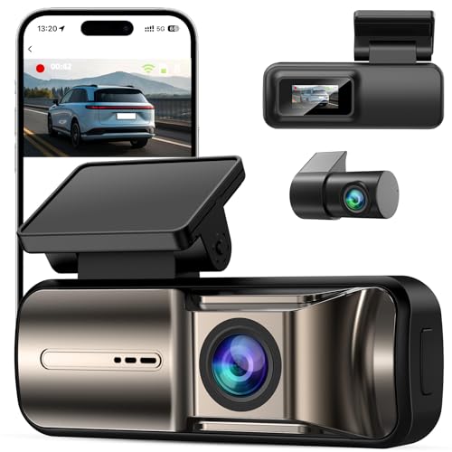 FLUXEONS Dashcam Voiture Avant Arriere 4K +1080P, Contrôle APP avec Wi-FI 5G, Carte 64 Go, Moniteur de Stationnement 24H, WDR, Vision Nocturne, G-Sensor,...