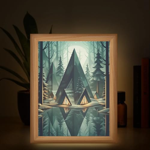 Light Up Painting, Abstract Forest Wall Art Picture Light Cartoon Forest Light Up Desktop Art Decor, 10 Brightness, USB Powered, 3 Lighting Modes, Anxiety Relief Gift for Bedroom Home - Without Frame